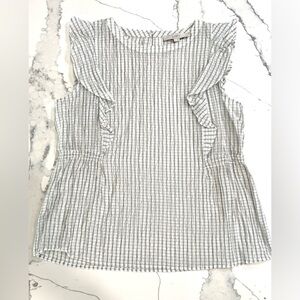 LOFT-Size M Sleeveless Blouse with Ruffle Accents White with Gray Stripes